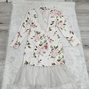 Vintage 80s and 90s floral print lolita dress chiffon trim faux pearl buttom